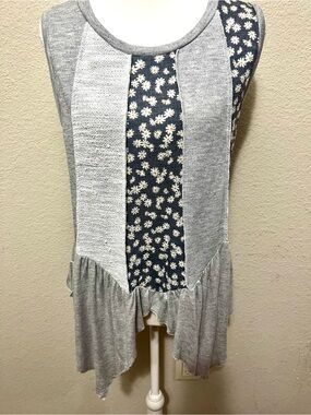 Grey Floral patchwork tunic tank top